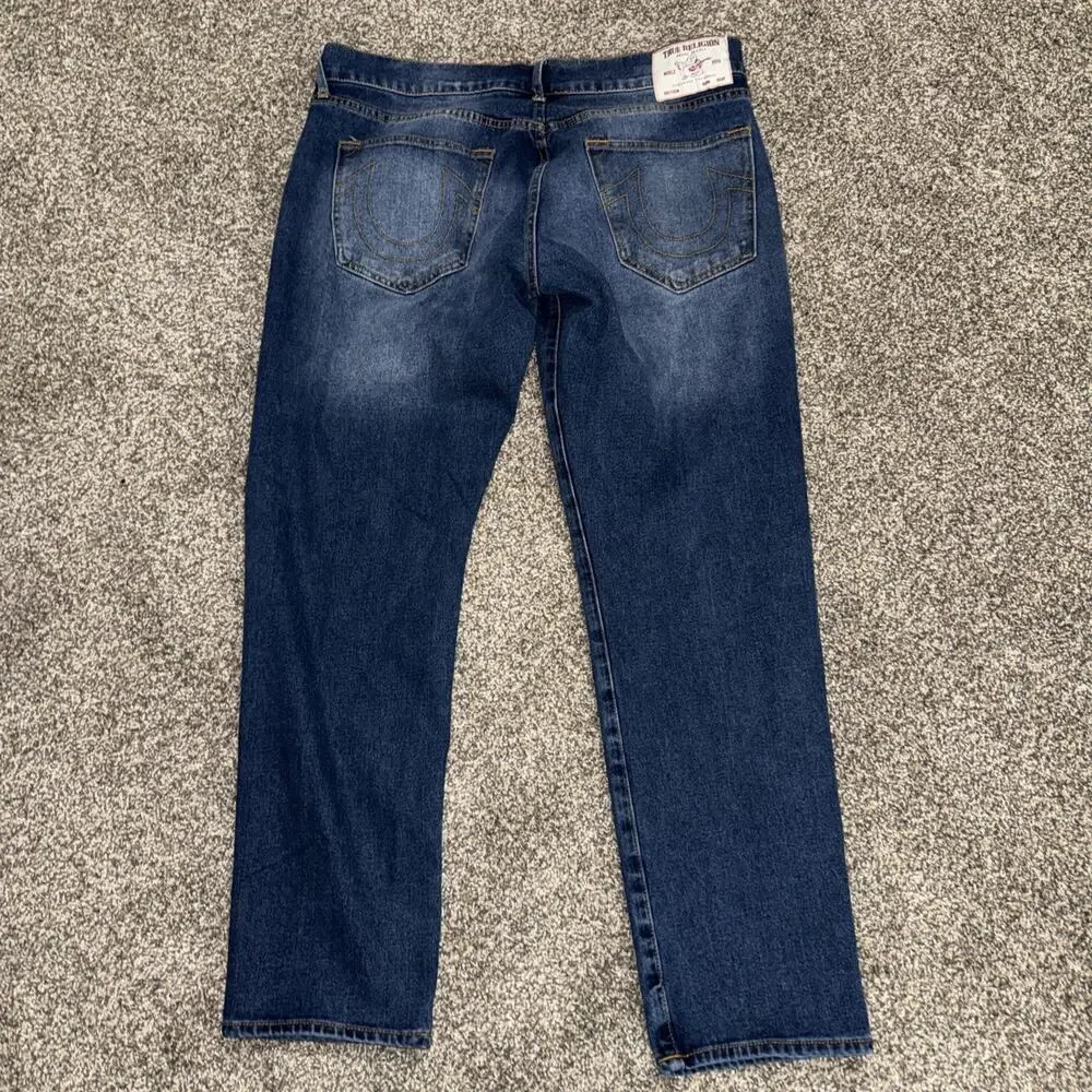 True Religion Men’s Size 36x31 Blue GENO Relaxed Slim Jeans Denim Classic Stitch